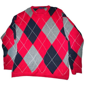 Nautica Men’s Argyle Sweater Red, Black and Gray. Size XXL